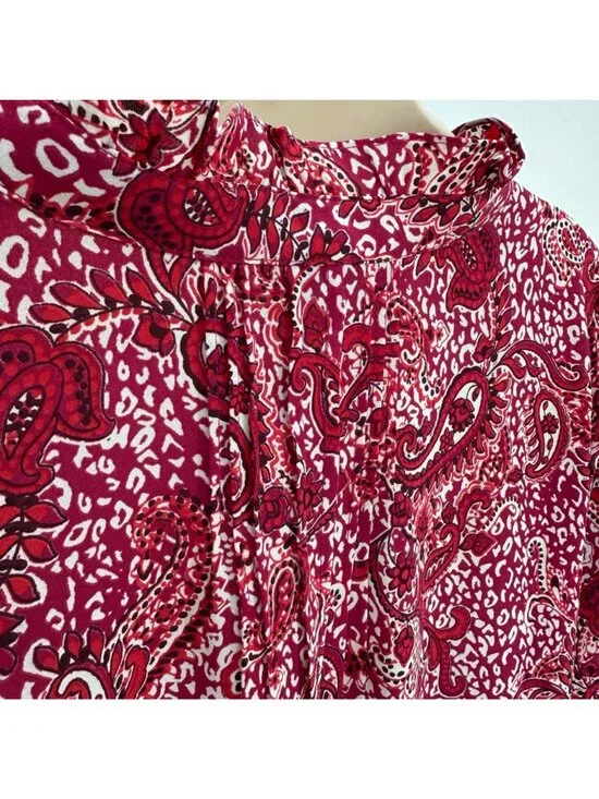 NWOT NYDJ Womens Red Paisley Pintucked Pleated 1/4 Button Front Blouse Size 1X - Picture 9 of 14